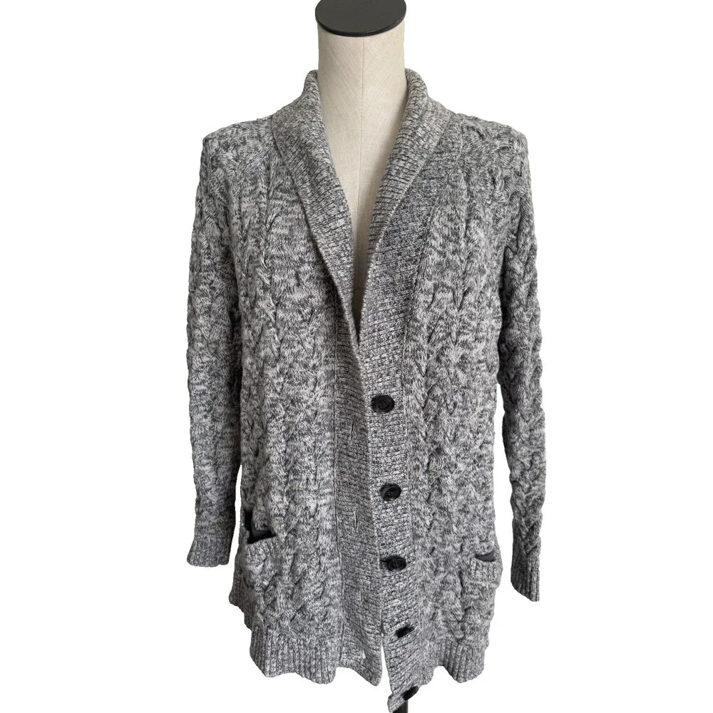 Lands' End Drifter Thick Heavy Cable-Knit Shawl Collar Cardigan Sweater XL/P 18 - Picture 2 of 8